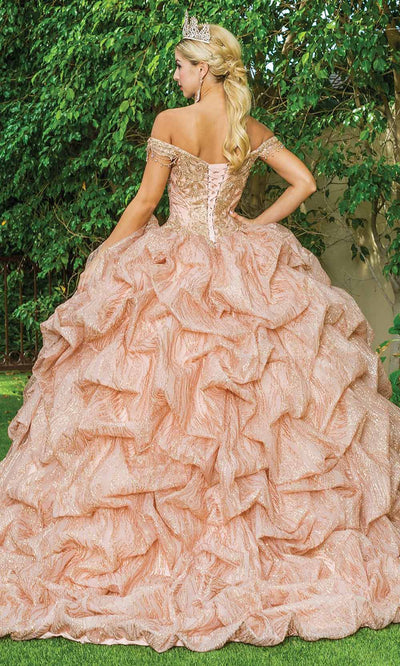 Dancing Queen - 1639 Ruch Glittery Volumized Gown In Pink and Gold