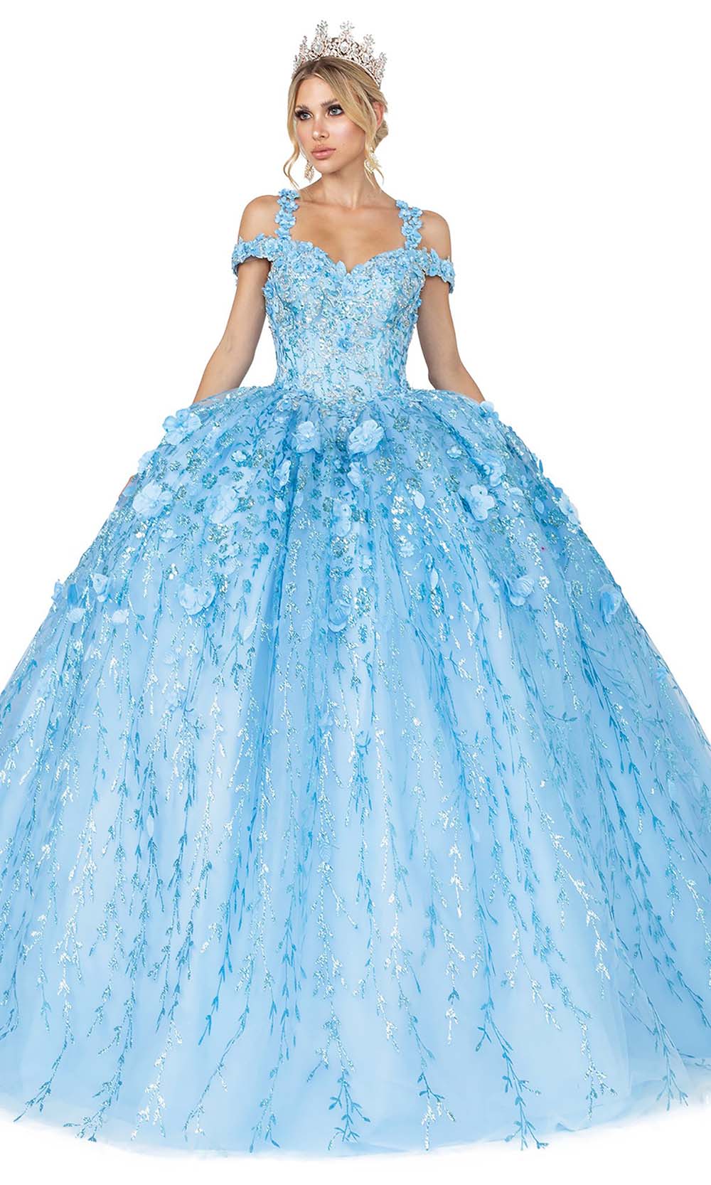 Dancing Queen - 1640 Sweetheart Neck Cold Shoulder Applique Ballgown In Blue
