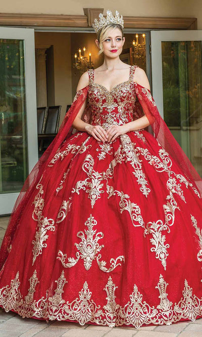 Dancing Queen - 1651 Removable Cape Embellished Ballgown In Red