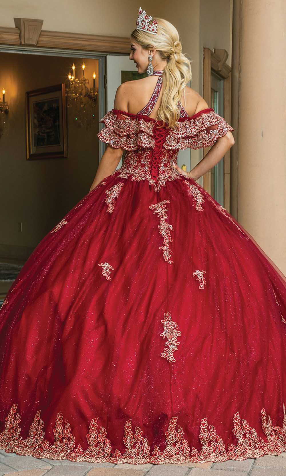 Dancing Queen - 1653 Beaded Halter Embellished Ballgown In Red