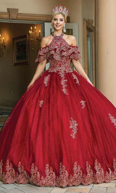 Dancing Queen - 1653 Beaded Halter Embellished Ballgown In Red