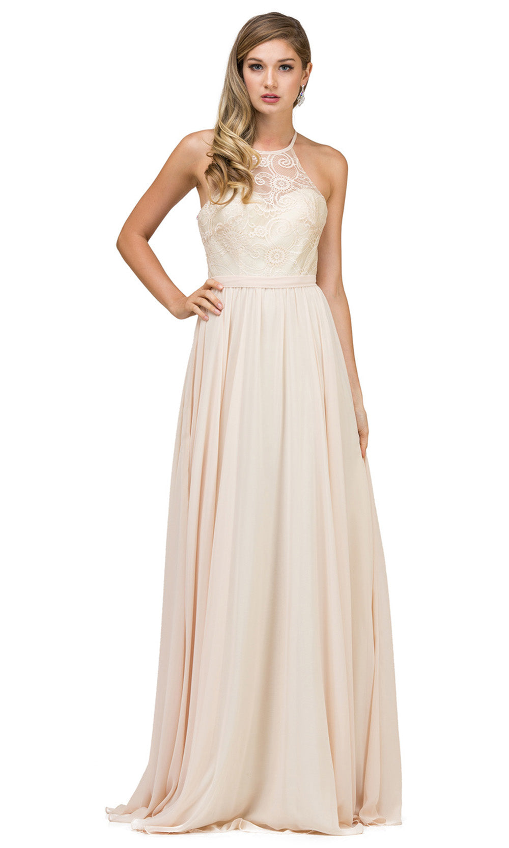 Dancing Queen - 2009 Halter Neck Crisscross Strap Back A-Line Gown In Champagne & Gold