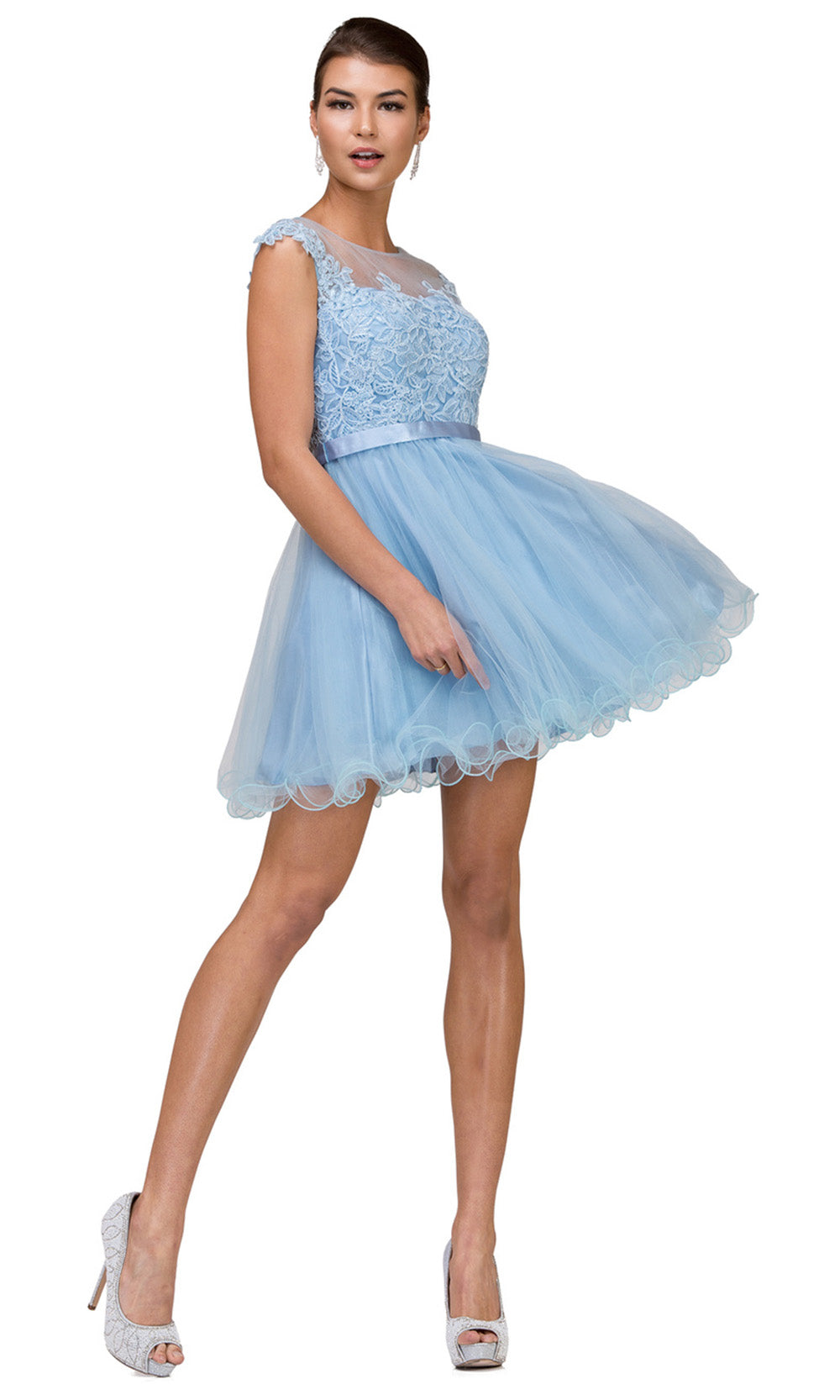 Dancing Queen - 2153 Illusion Neckline Lace Bodice A-Line Dress In Bluegrade 8 grad dresses, graduation dresses