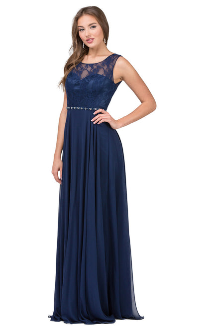 Dancing Queen - 2240 Illusion Neckline Lace Bodice A-Line Gown In Blue