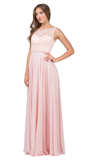 Dancing Queen - 2240 Illusion Neckline Lace Bodice A-Line Gown In Pink
