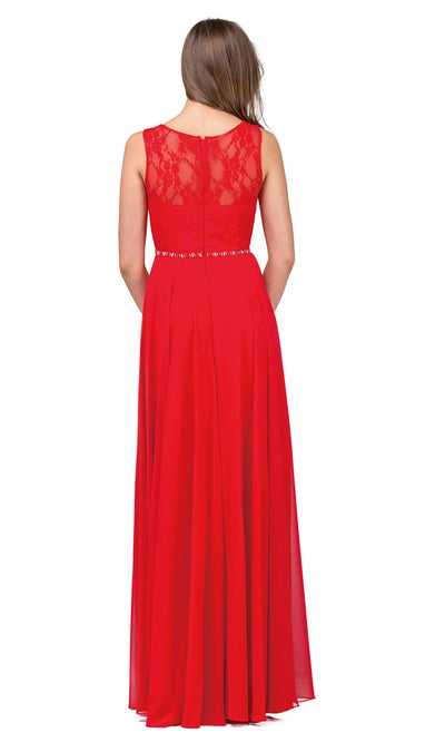 Dancing Queen - 2240 Illusion Neckline Lace Bodice A-Line Gown In Red