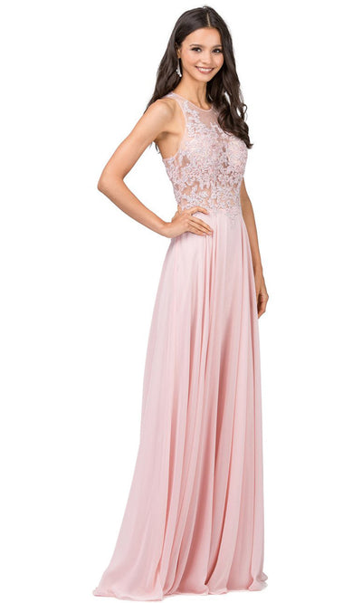 Dancing Queen - 2251 Appliqued Illusion Jewel Chiffon Dress In Pink