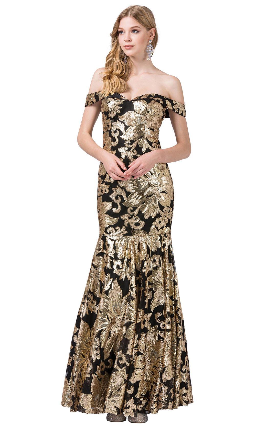 Dancing Queen - 2481 Embellished Off Shoulder Trumpet Dress In Black