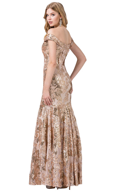 Dancing Queen - 2481 Embellished Off Shoulder Trumpet Dress In Neutral