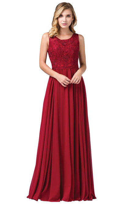 Dancing Queen - 2553A Sleeveless Embroidered Chiffon A-Line Dress In Burgundy