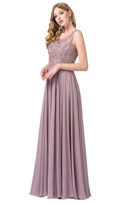 Dancing Queen - 2553A Sleeveless Embroidered Chiffon A-Line Dress In Pink