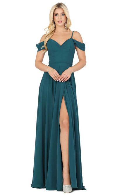 Dancing Queen - 2961 Sheer Lace Back Cold-Shoulders A-Line Gown In Green