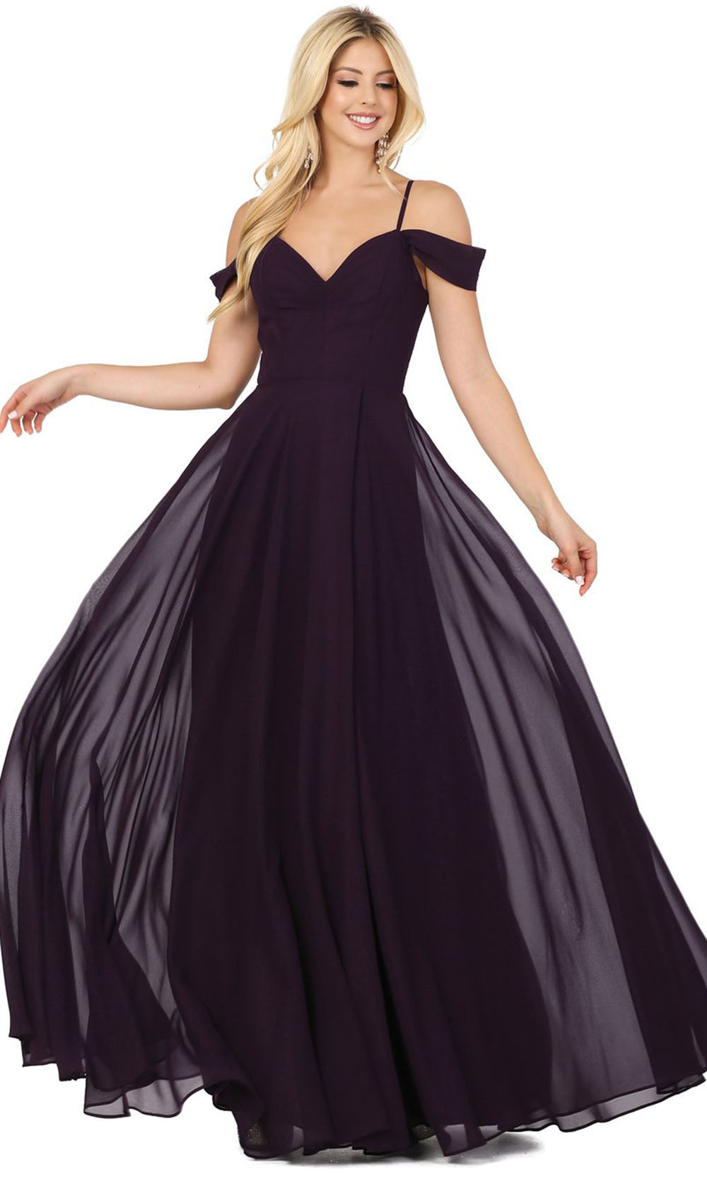 Dancing Queen - 2961 Sheer Lace Back Cold-Shoulders A-Line Gown In Purple