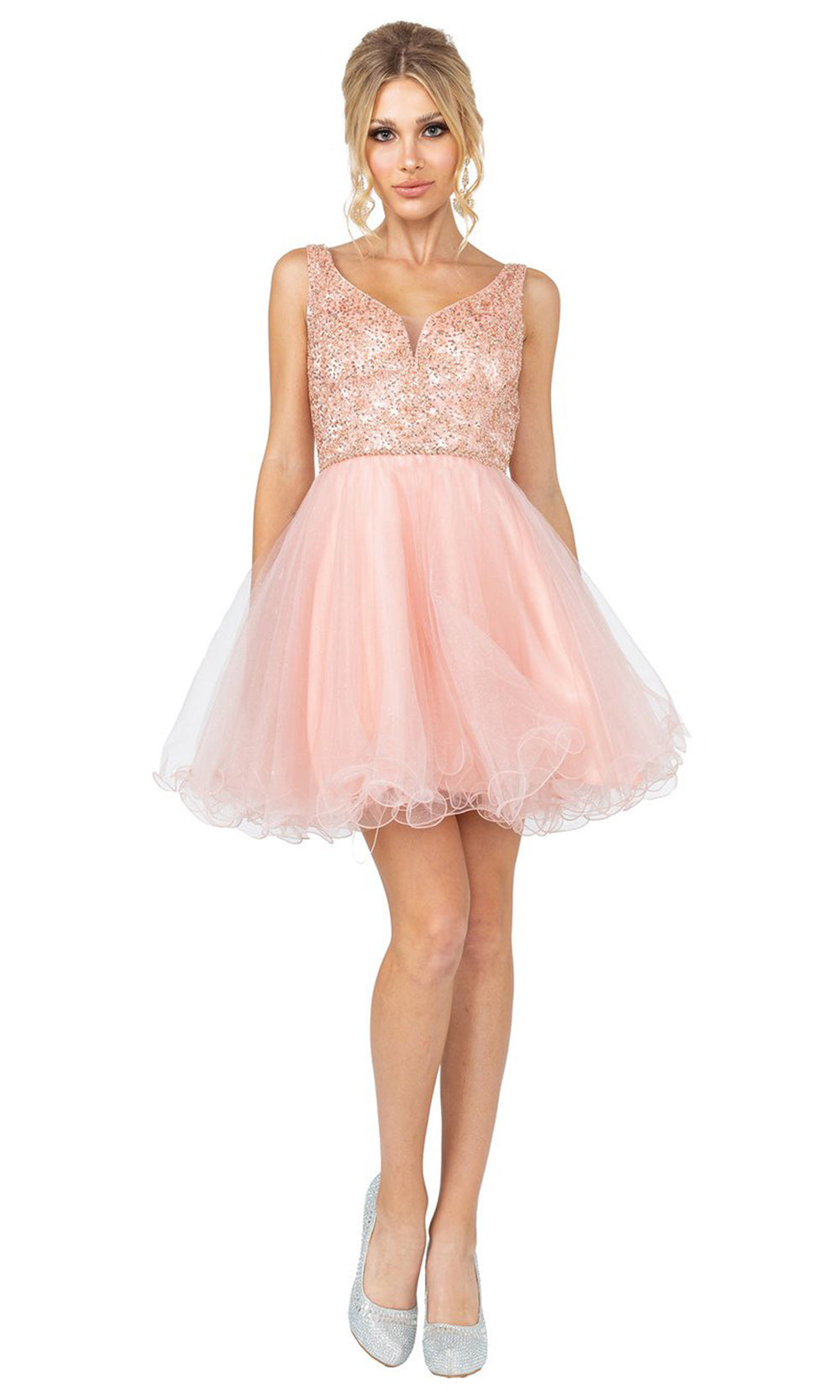 Dancing Queen - 3243 Sleeveless Sweetheart Glitter Tulle A-Line Dress In Pinkgrade 8 grad dresses, graduation dresses