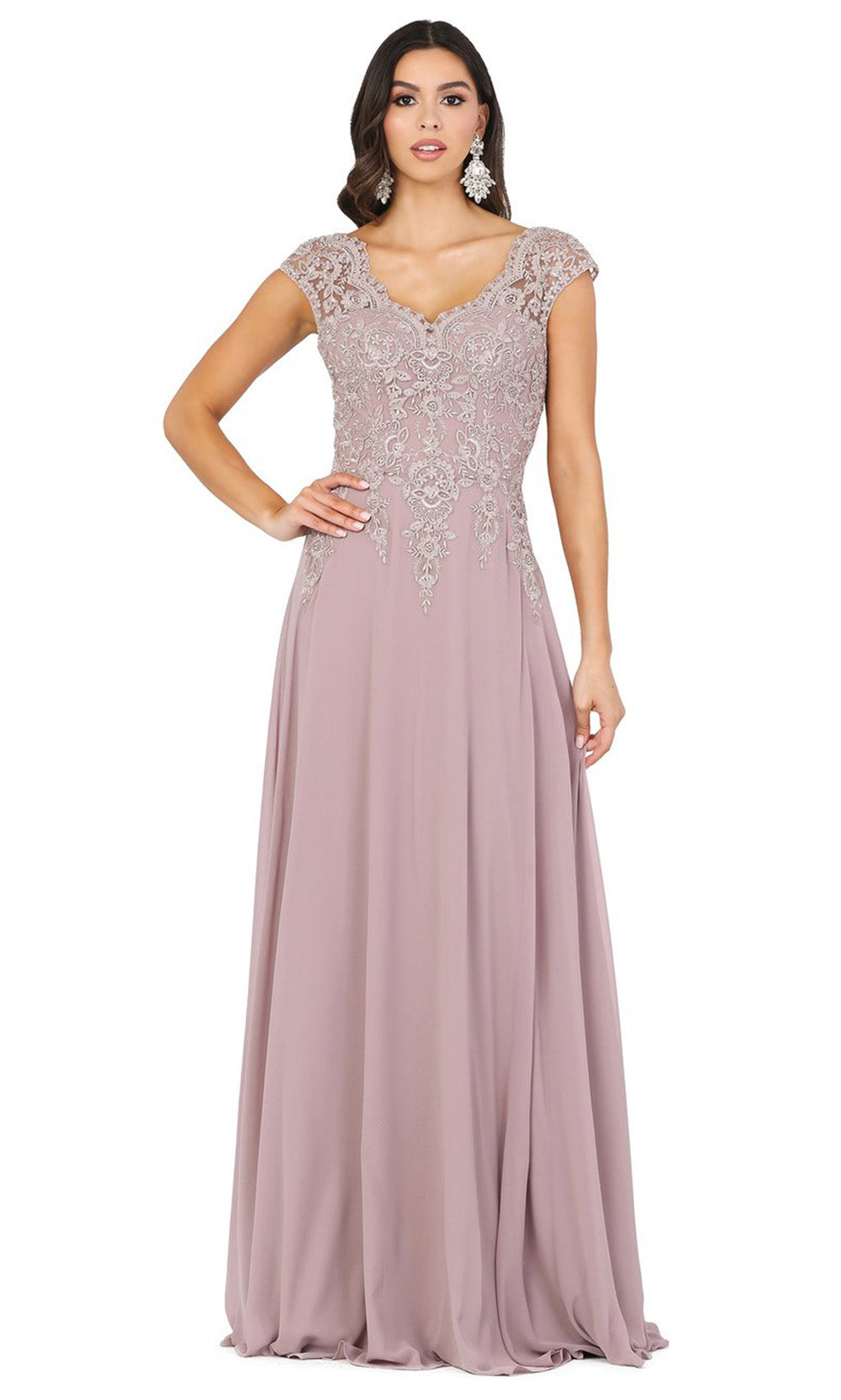 Dancing Queen - 4122 Embroidered V Neck A-Line Gown In Brown