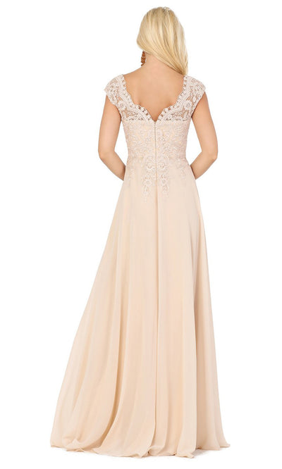Dancing Queen - 4122 Embroidered V Neck A-Line Gown In Neutral