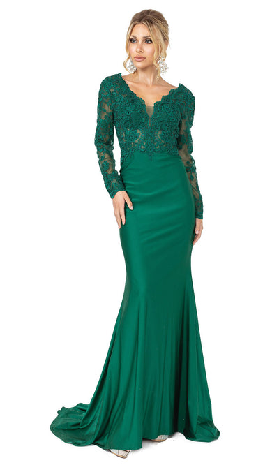 Dancing Queen - 4124 V Neck And Back Formal Long Dress In Green
