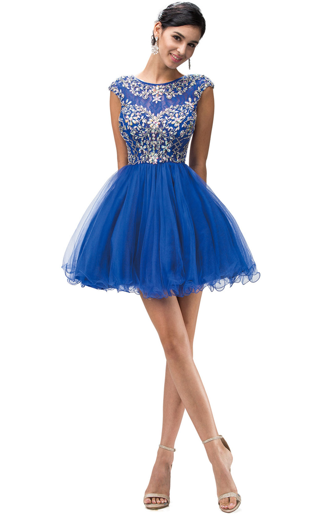 Dancing Queen - 9149 Multi-Beaded Bodice Fit And Flare Cocktail Dress In Bluegrade 8 grad dresses, graduation dresses