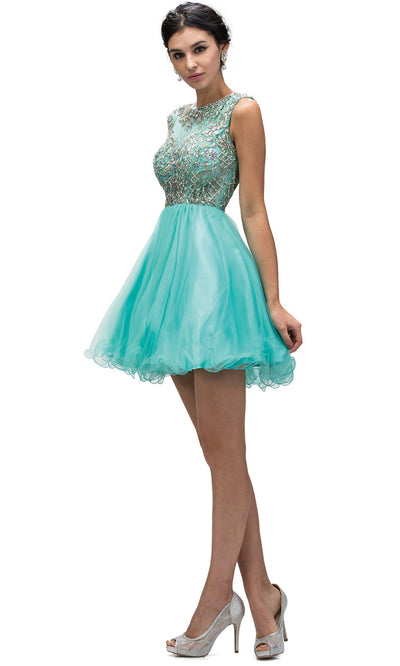 Dancing Queen - 9149 Multi-Beaded Bodice Fit And Flare Cocktail Dress In Greengrade 8 grad dresses, graduation dresses