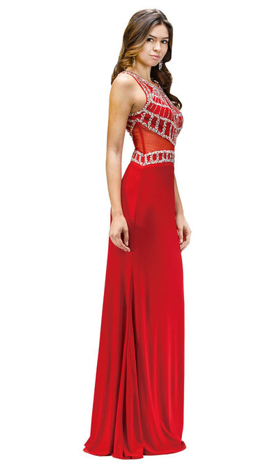 Dancing Queen - 9230 Jeweled Mock Two-Piece Sheath Dress In Red