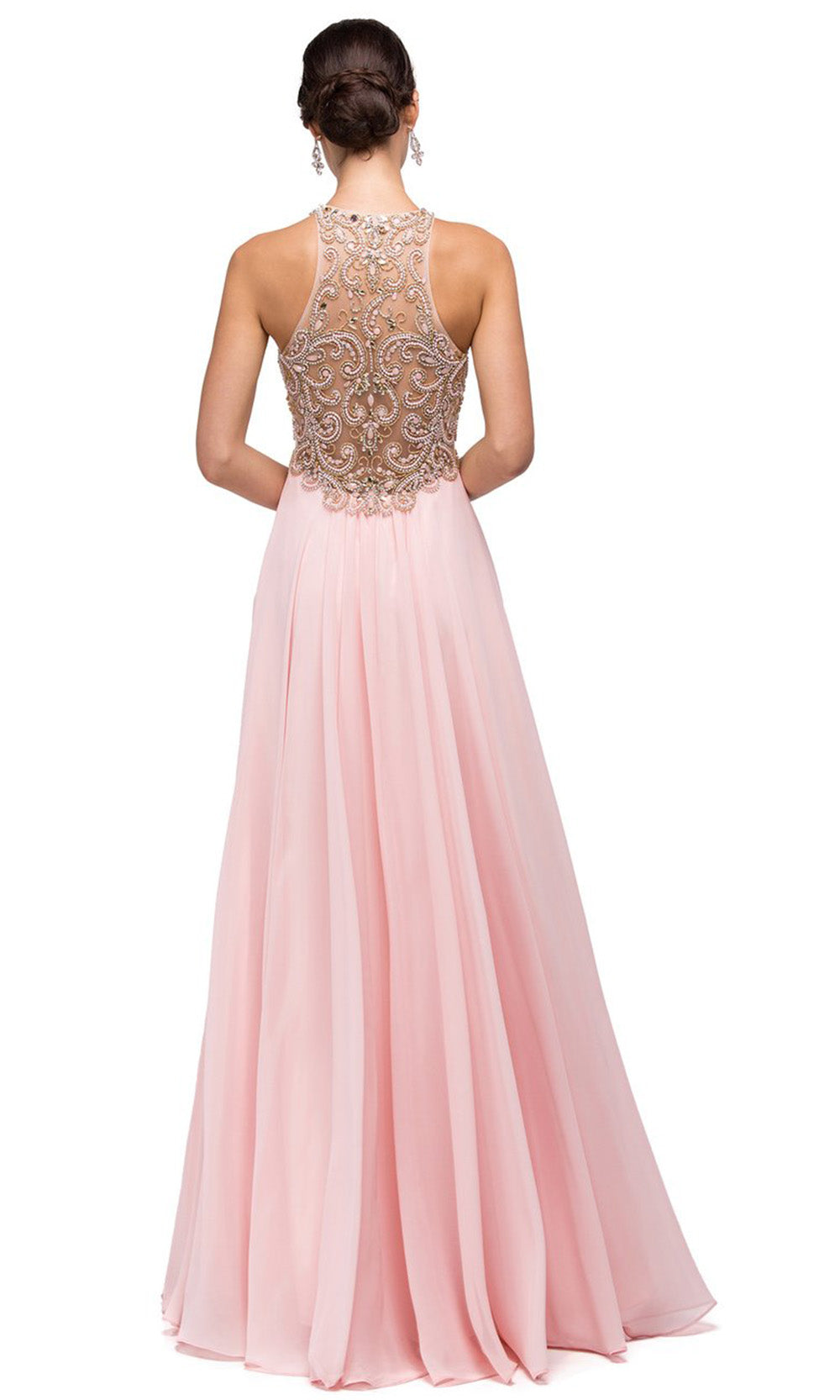 Dancing Queen - 9776 Beaded Halter Bodice A-Line Dress In Pink