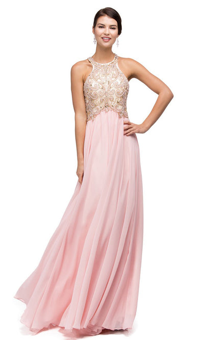 Dancing Queen - 9776 Beaded Halter Bodice A-Line Dress In Pink