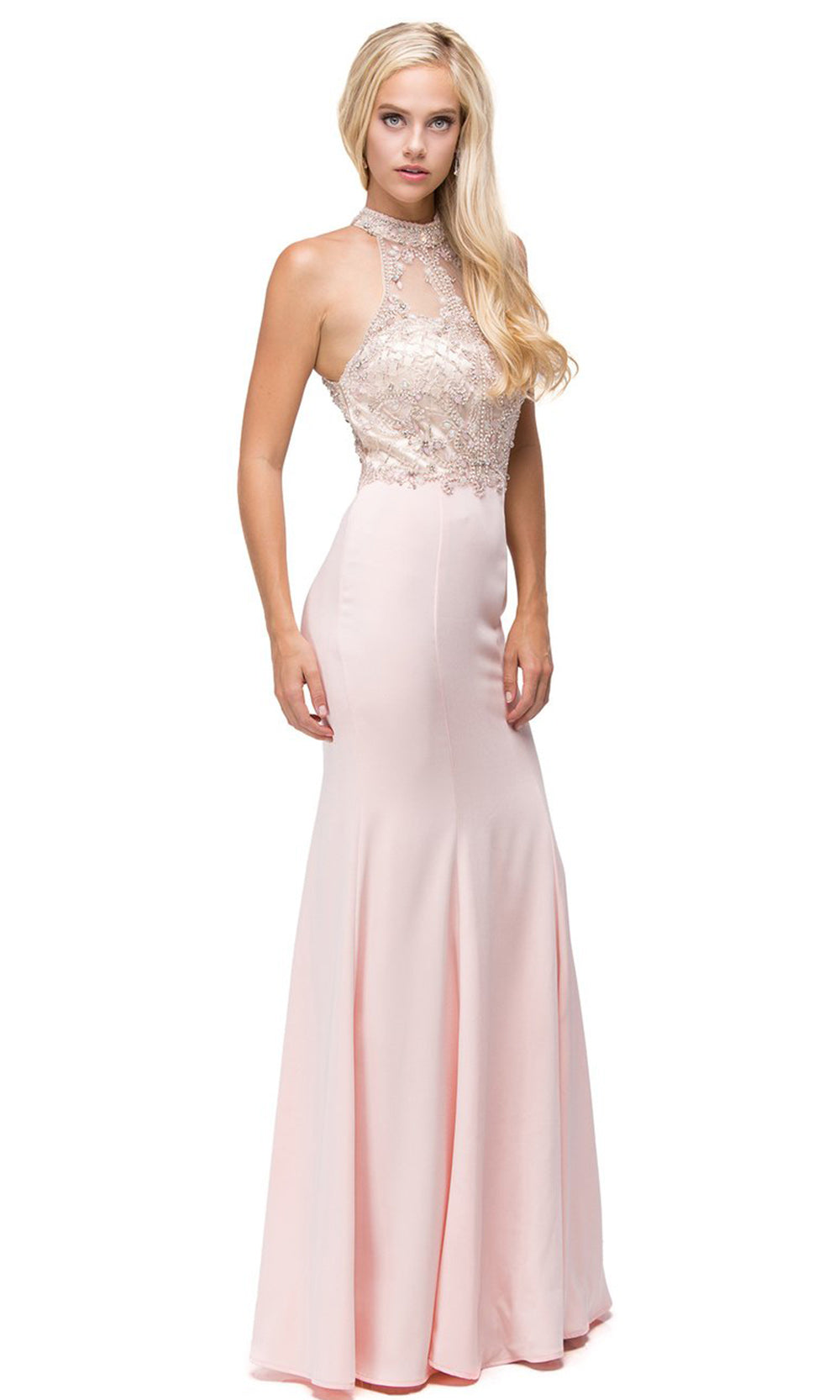 Dancing Queen - 9777 Illusion Embellished Bodice Sheath Dress In Pink