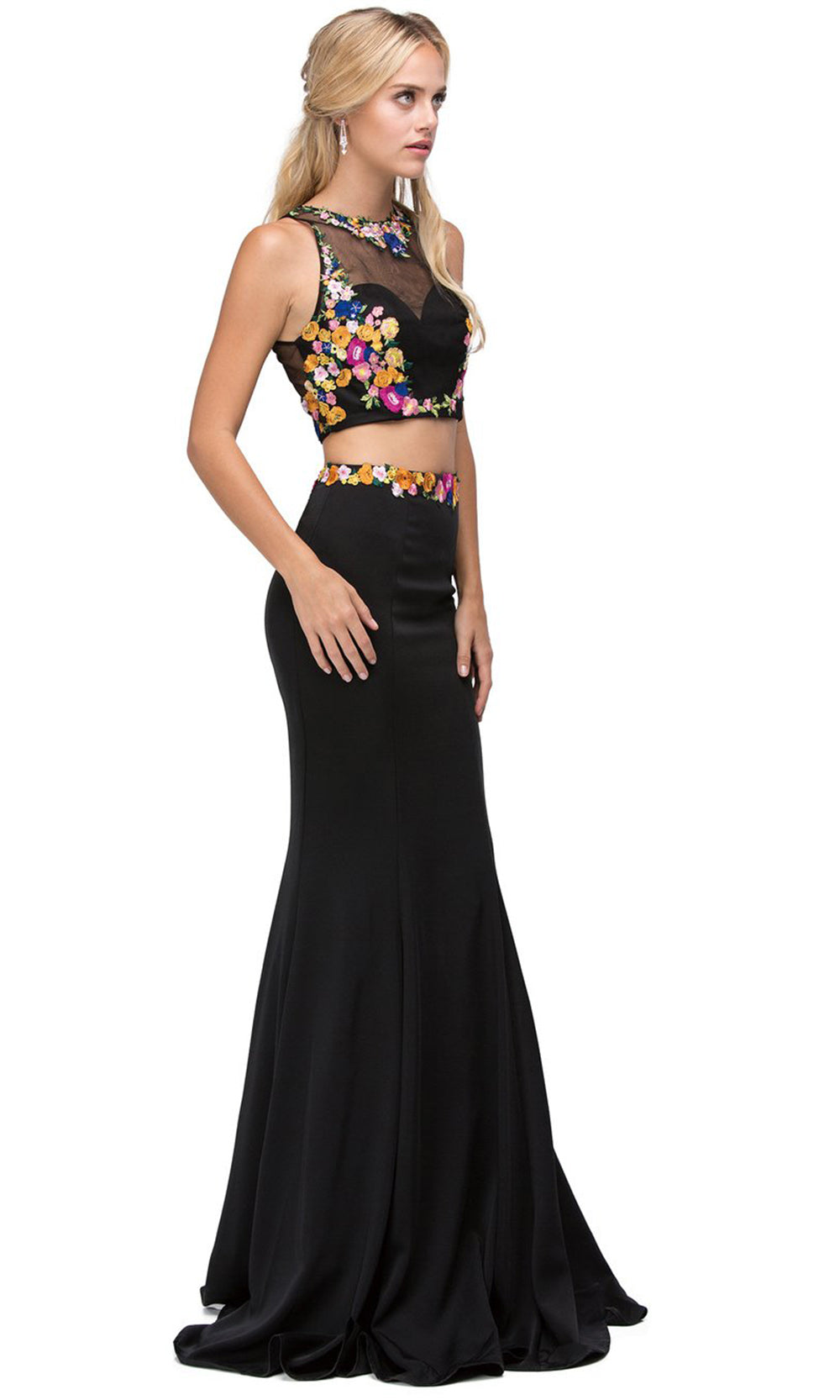 Dancing Queen - 9778 Two Piece Embroidered Mermaid Dress In Black and Yellow