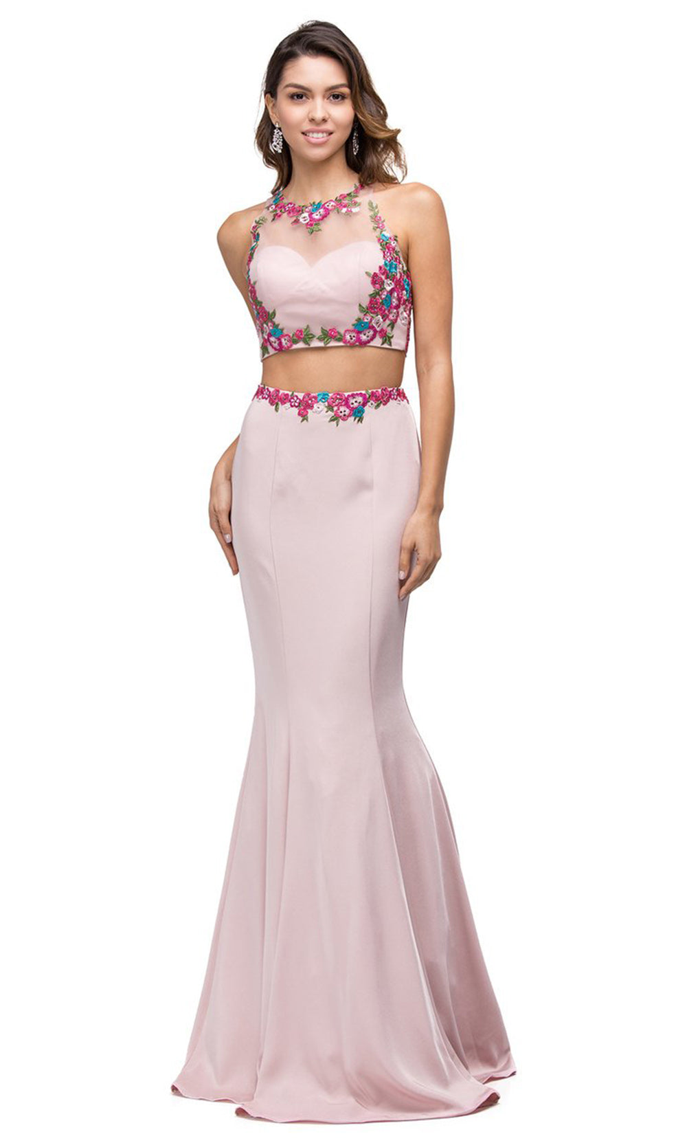 Dancing Queen - 9778 Two Piece Embroidered Mermaid Dress In Pink