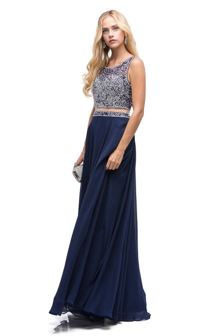 Dancing Queen - 9789 Jeweled Mock-Two-Piece A-Line Dress In Blue