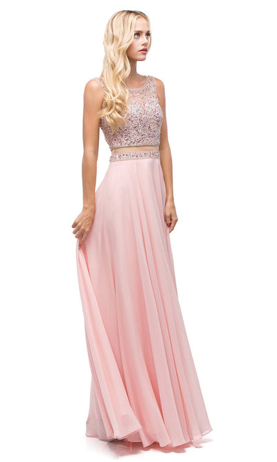 Dancing Queen - 9789 Jeweled Mock-Two-Piece A-Line Dress In Pink