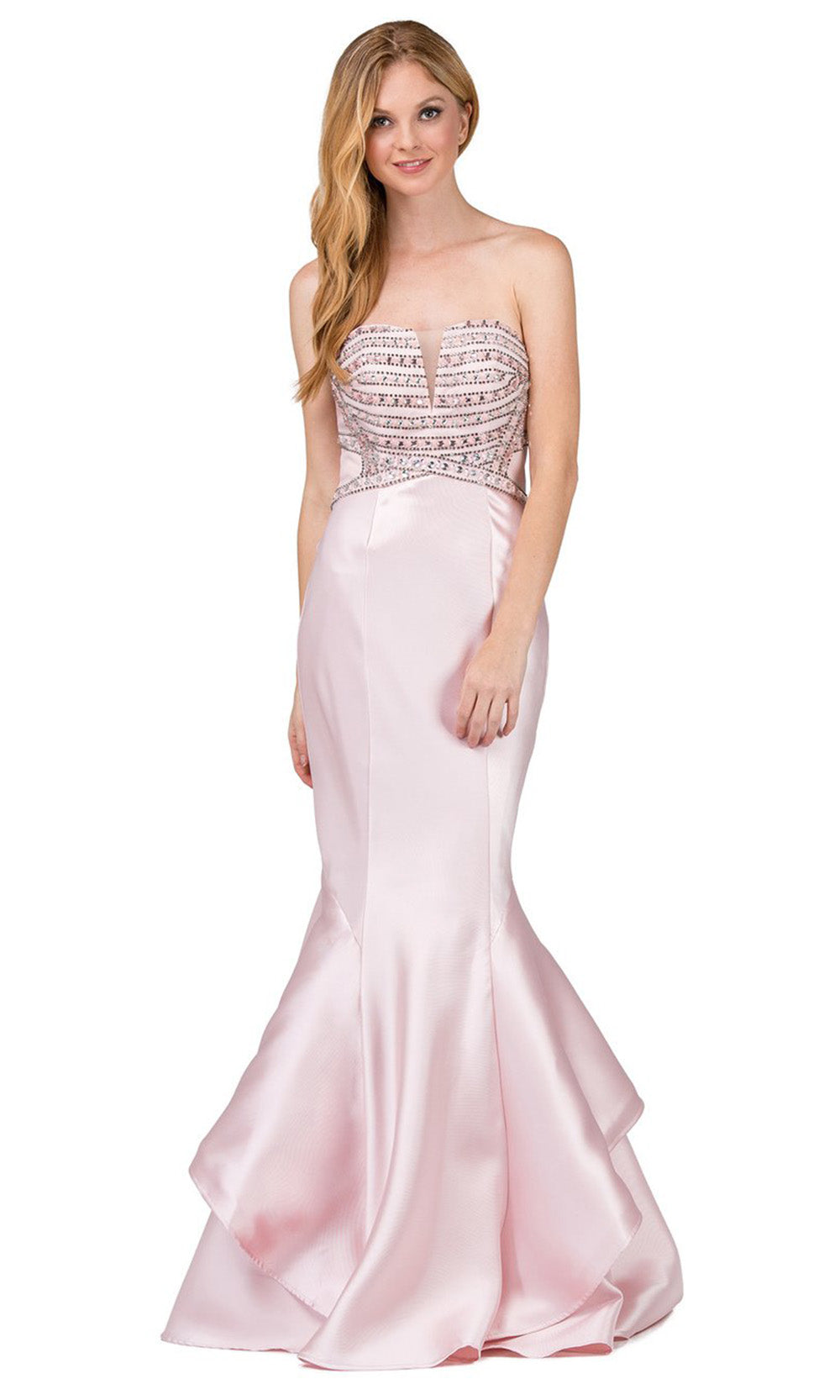 Dancing Queen - 9917 Strapless Beaded Tiered Mermaid Dress In Pink