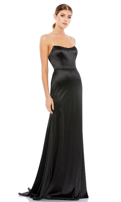 Ieena Duggal - 12428I Embellished Strap Sleeveless Satin Long Dress In Black