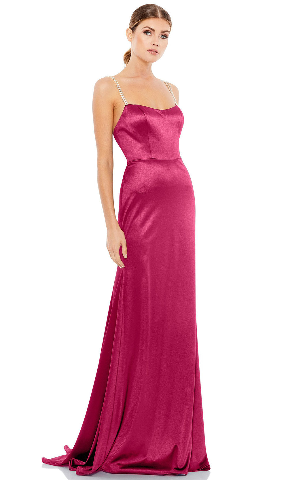 Ieena Duggal - 12428I Embellished Strap Sleeveless Satin Long Dress In Pink