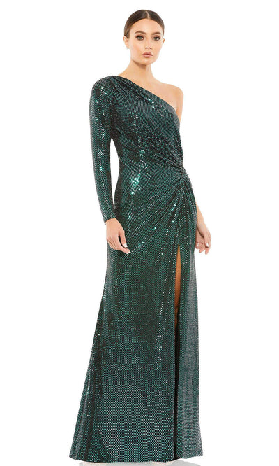 Ieena Duggal - 12501 One Shoulder Ruched Sheath Dress In Green