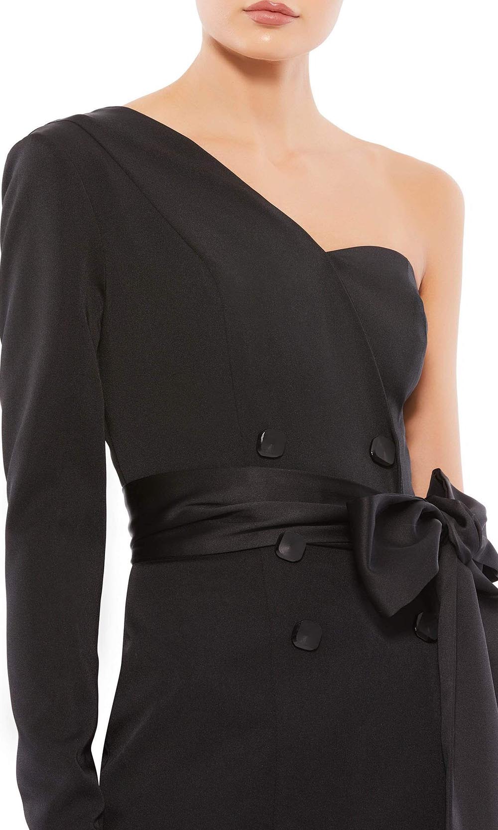 Ieena Duggal - 12509 Buttoned Asymmetric Short Dress In Black