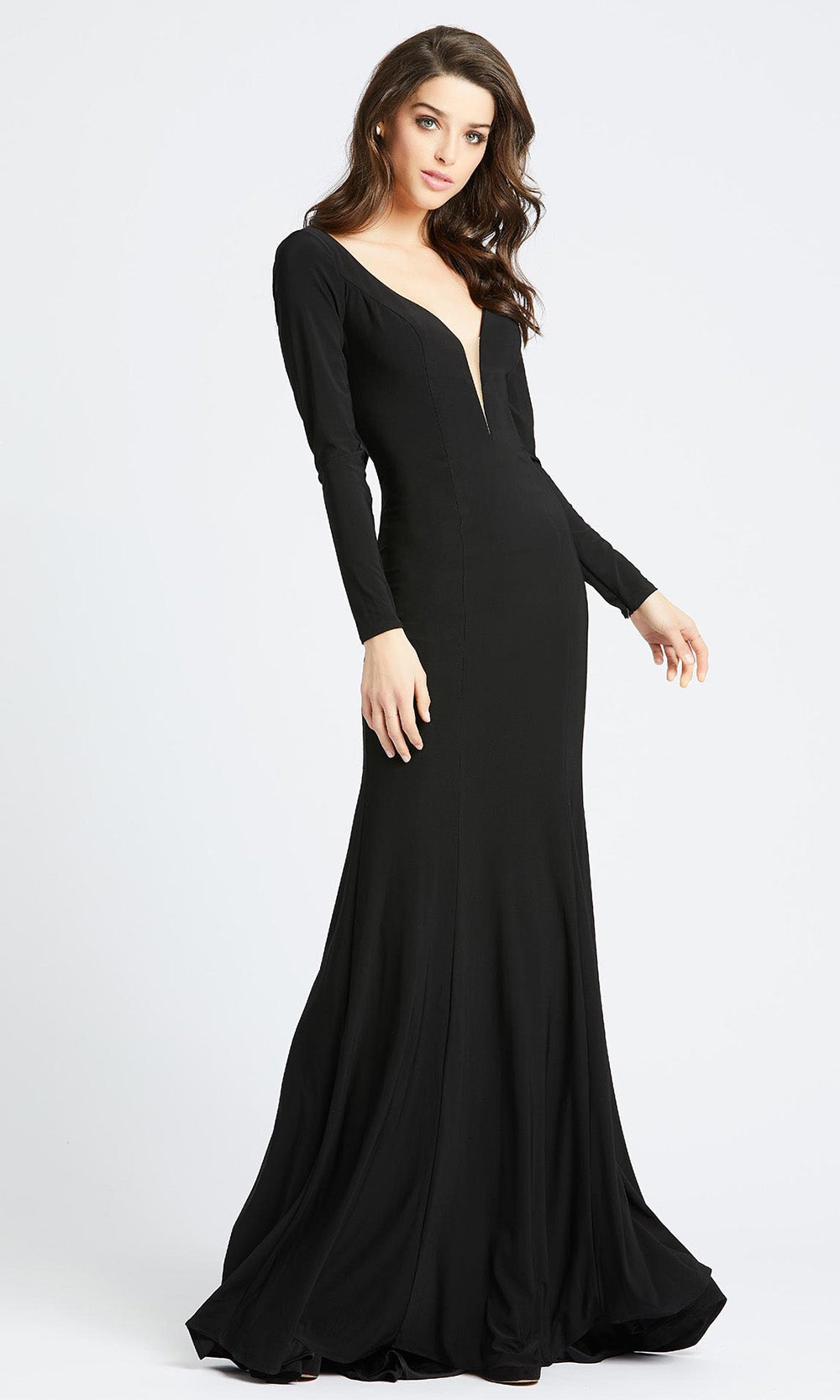 Ieena Duggal - 26043I Long Sleeve Deep V Neck Sheath Dress In Black
