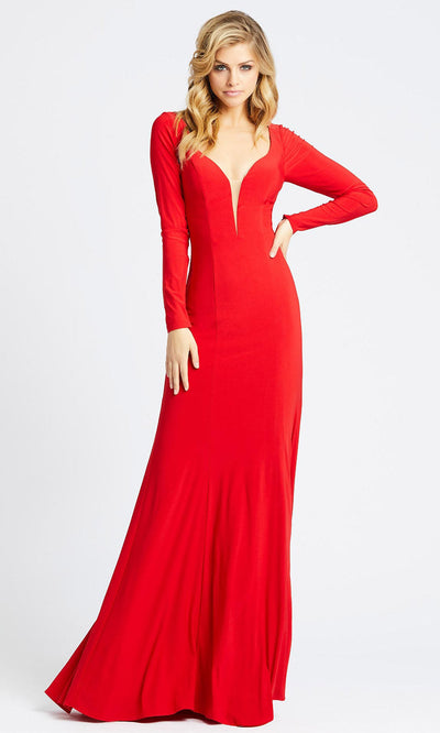 Ieena Duggal - 26043I Long Sleeve Deep V Neck Sheath Dress In Red
