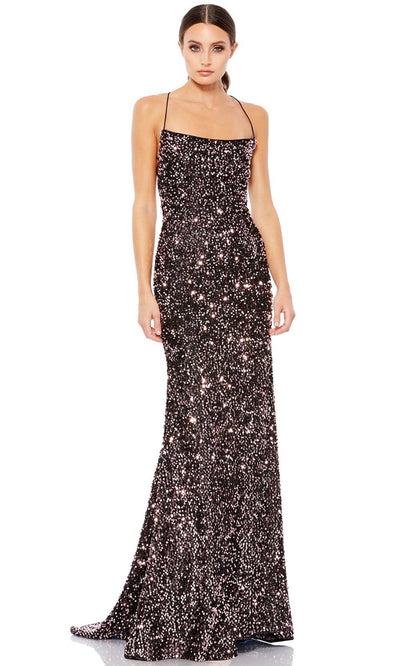 Ieena Duggal - 26444I Strapped Open Back Shimmering Sequin Gown In Black