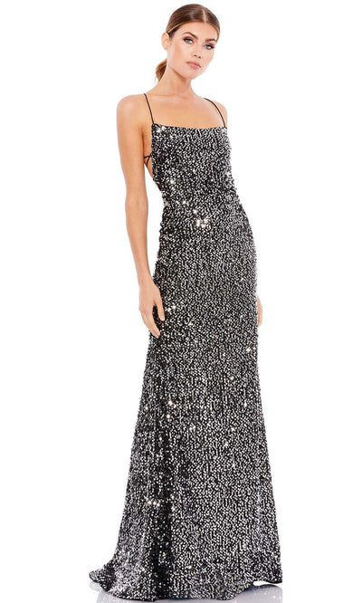 Ieena Duggal - 26444I Strapped Open Back Shimmering Sequin Gown In Silver and Gray