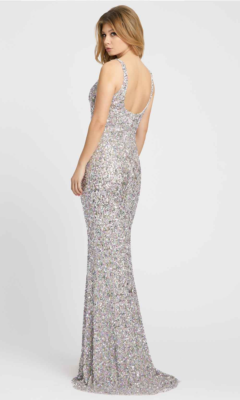 Ieena Duggal - 26469I Sleeveless Sequins Sheath Evening Gown in Silver and Gray 