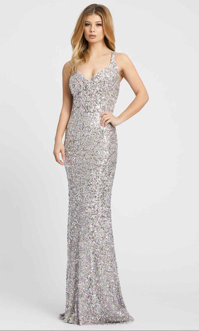 Ieena Duggal - 26469I Sleeveless Sequins Sheath Evening Gown in Silver and Gray 