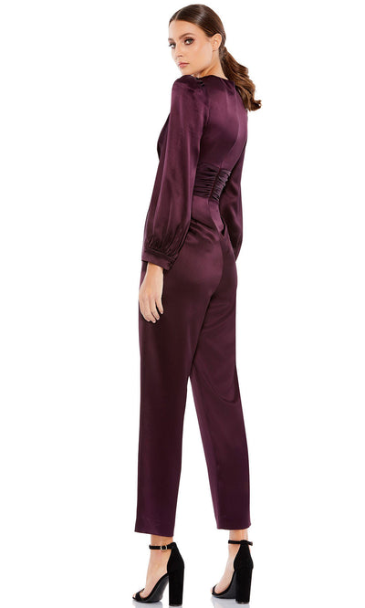 Ieena Duggal - 2647I Deep V-Neck Pleated Waist Formal Evening Jumpsuit In Purple