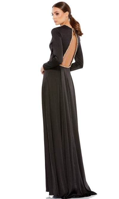 Ieena Duggal - 26524I Rhinestone Beaded Jewel Neck A-Line Gown With Slit In Black