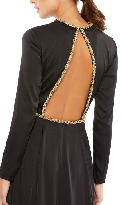 Ieena Duggal - 26524I Rhinestone Beaded Jewel Neck A-Line Gown With Slit In Black