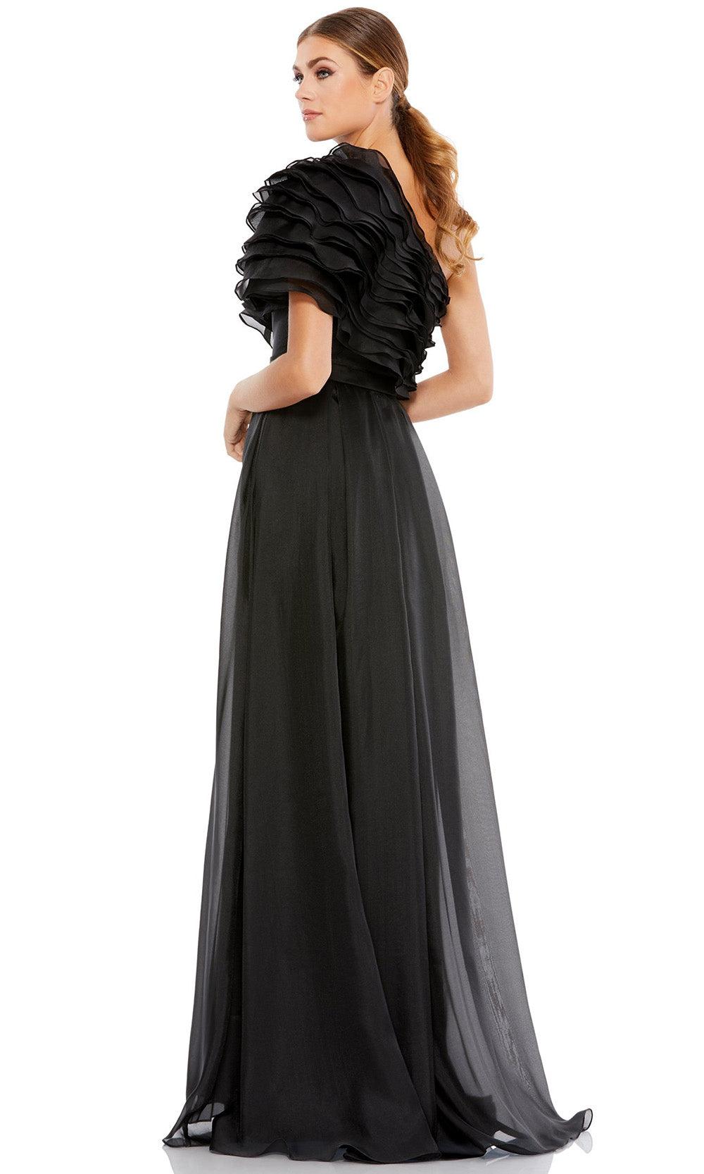 Ieena Duggal - 26527I Tiered One Shoulder Dress In Black