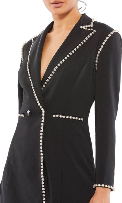 Ieena Duggal - 26528 Collared Short Suit Beaded Dress In Black
