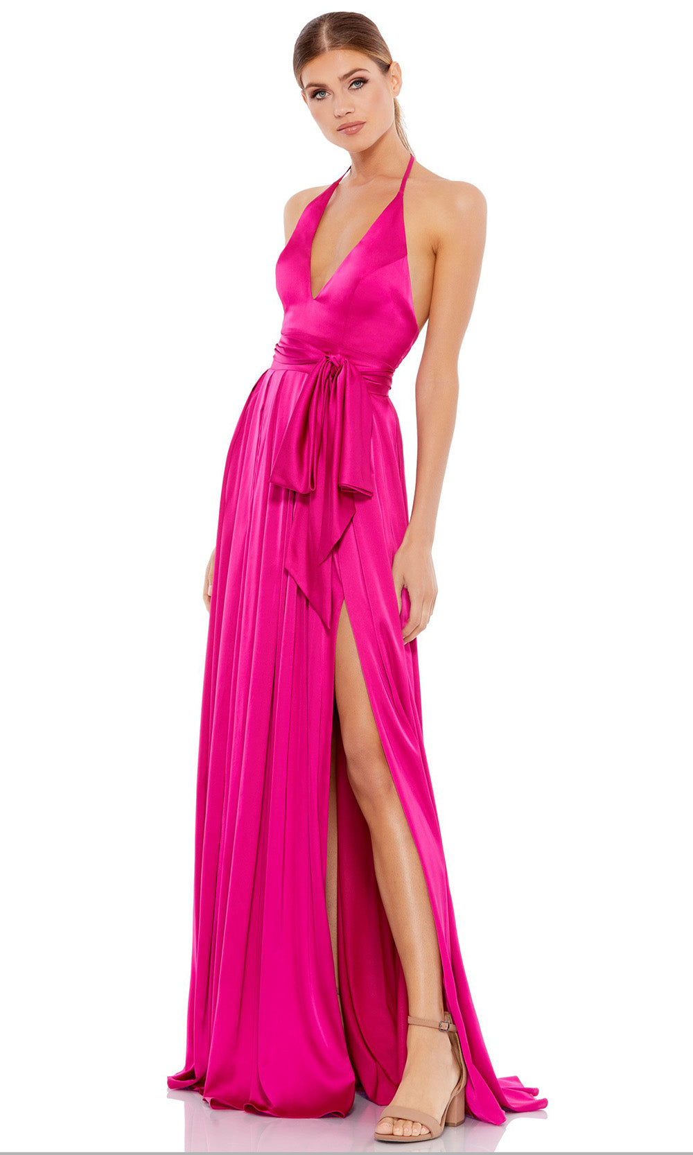 Ieena Duggal - 26531I Plunging Halter V-Neck A-Line Gown In Pink