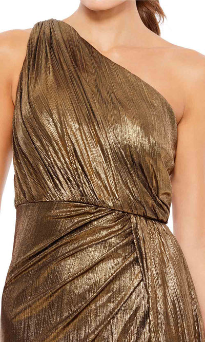 Ieena Duggal - 26537I Asymmetric One Shoulder Metallic Gown With Slit In Champagne and Gold