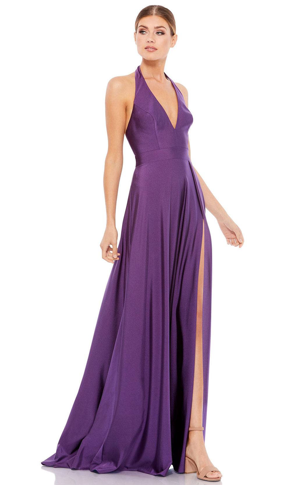 Ieena Duggal - 26539I Plunging Halter V-Neck A-Line Gown In Purple
